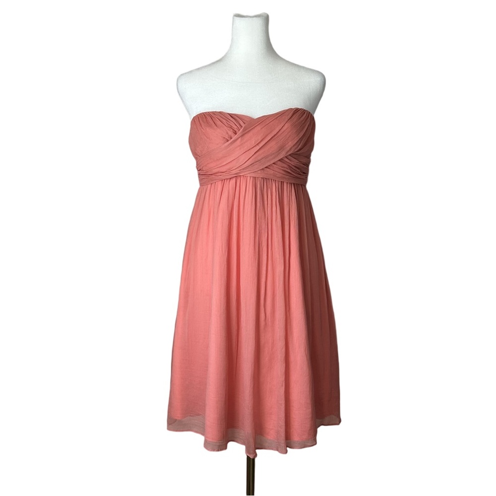 J Crew Taryn twist 100% Silk chiffon coral strapless cocktail dress Size 6